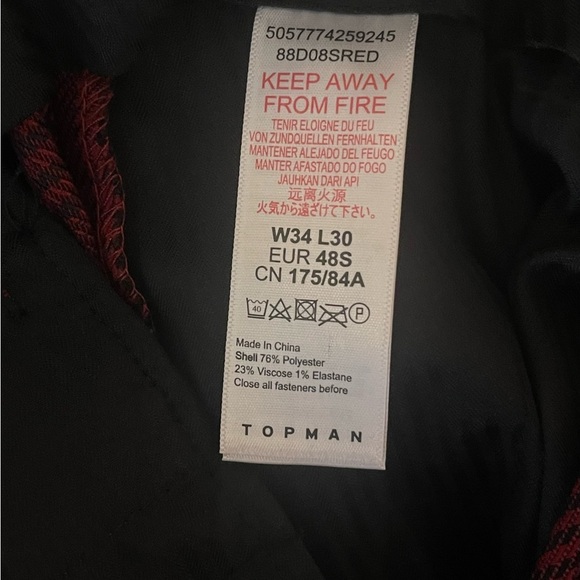 Topman Burgundy Red Check Slim Fit Trousers W34 L30 Glen Plaid Pants - Picture 5 of 10